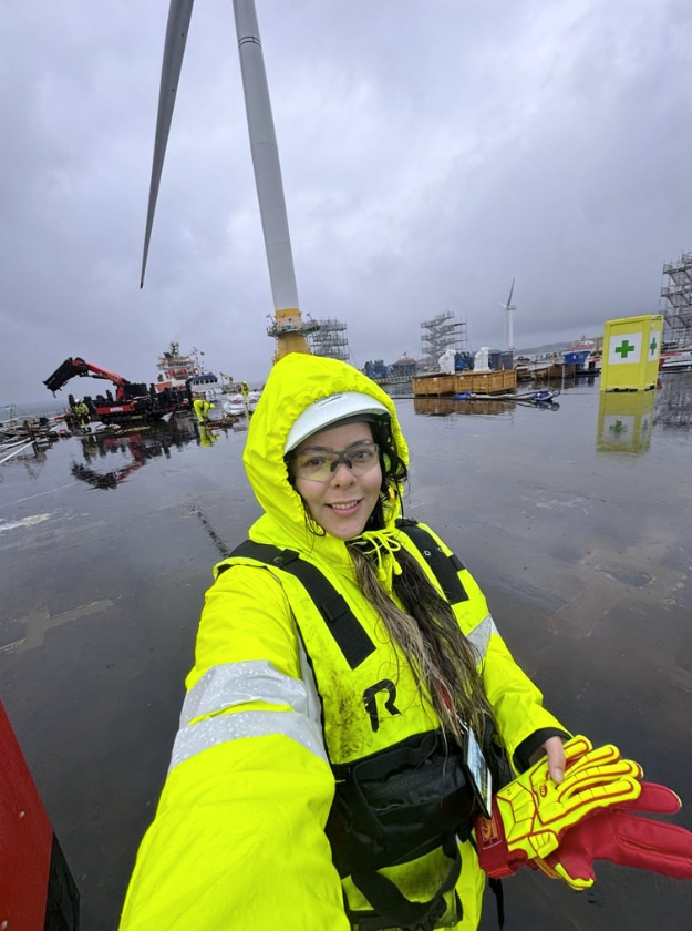 Selfie photo of Cassandra Renberg in an offshore environment.
